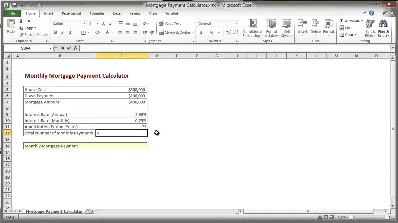 Calculate Your Monthly Mortgage Payment In Excel