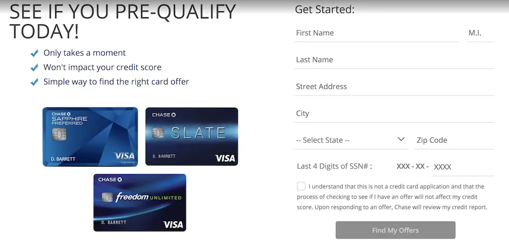 Chase Credit Card Pre