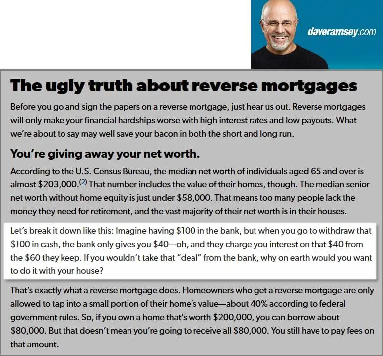Dave Ramsey Offering Bad Advice on Reverse Mortgages