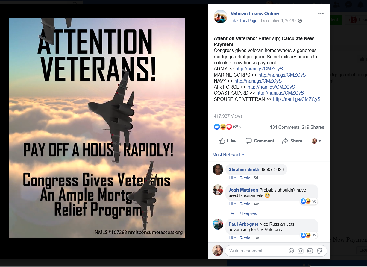 Fake Ad: Congress Does NOT Give Veteran Homeowners A ...