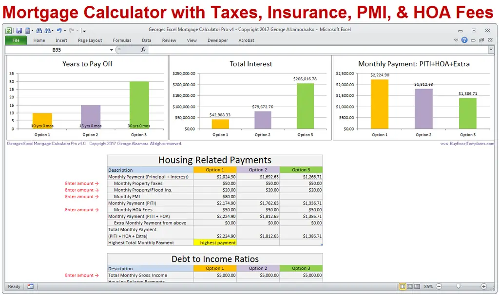 Mortgage Calculator with Taxes Insurance PMI HOA &  Extra ...