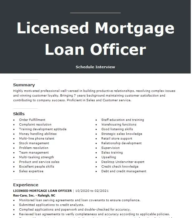 MORTGAGE LOAN OFFICER ASSISTANT Resume Example Amerifirst Financial ...