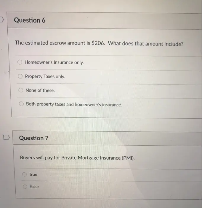 question 6 the estimated escrow amount is 206 chegg com