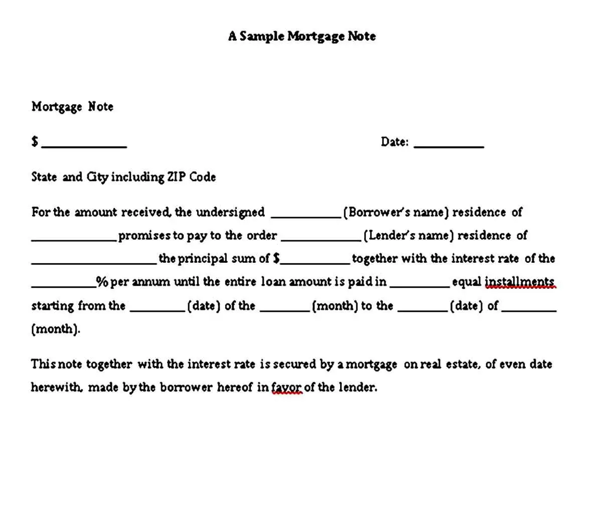 Sample Mortgage Promissory Note