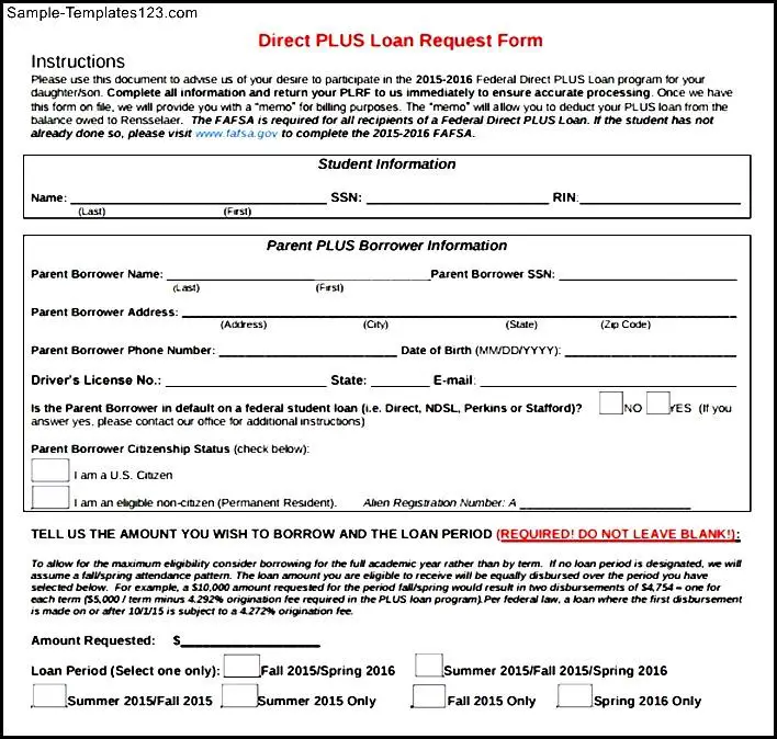 Simple Parent Plus Loan Application Form