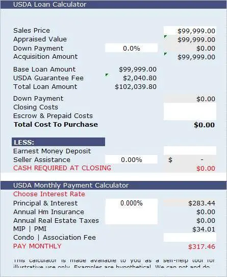 USDA Home Loan Calculator